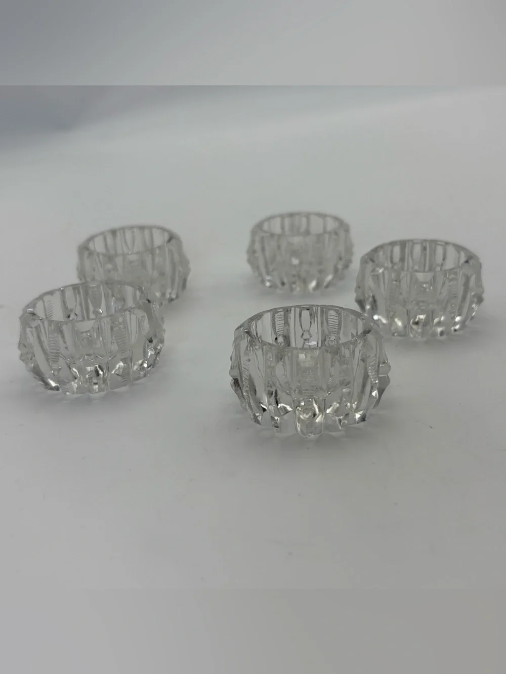Vintage Early American Brilliant  Cut Set of 5 Clear Salt Cellars